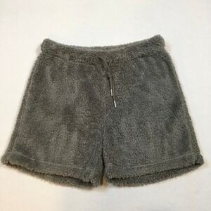 Faux Fur Sherpa Fleece Shorts Womens L Gray Lounge Spa Day Cozy Fuzzy Cabincore